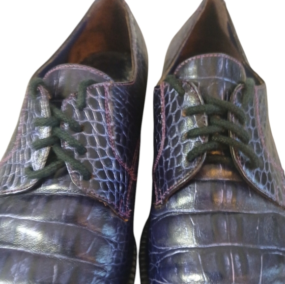 Maggio & Rosetto Purple Crocodile Embossed Leather Oxford Flats Women's sz 8-8.5 - Picture 5 of 12
